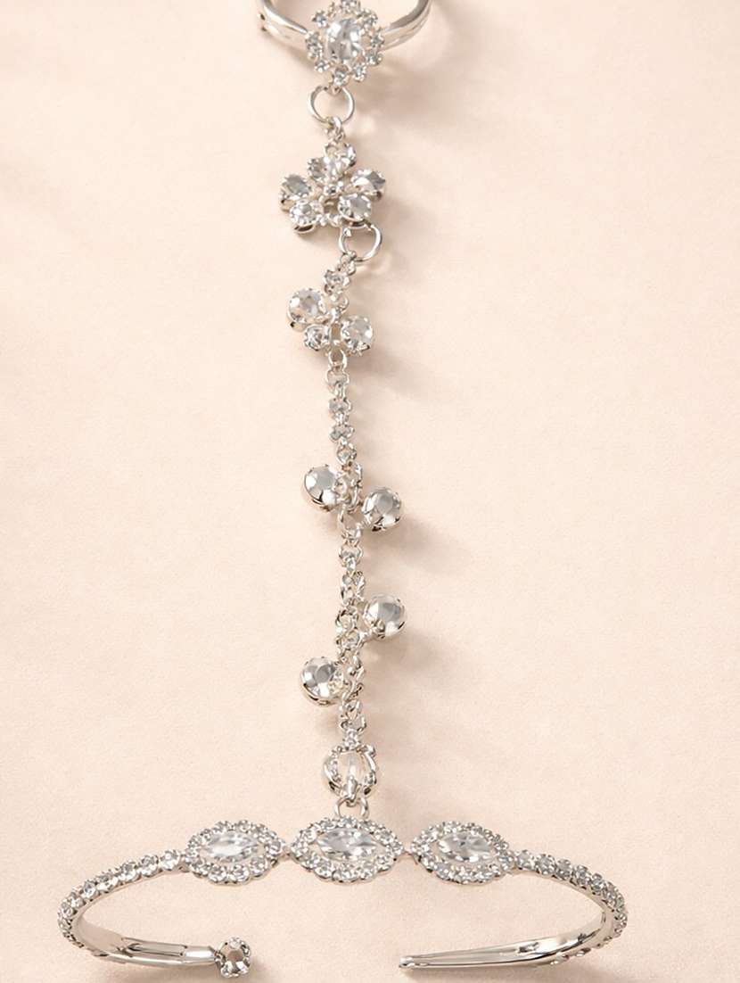 stylish silver-plated stone studded hathphool for women - 22520812 -  Standard Image - 1