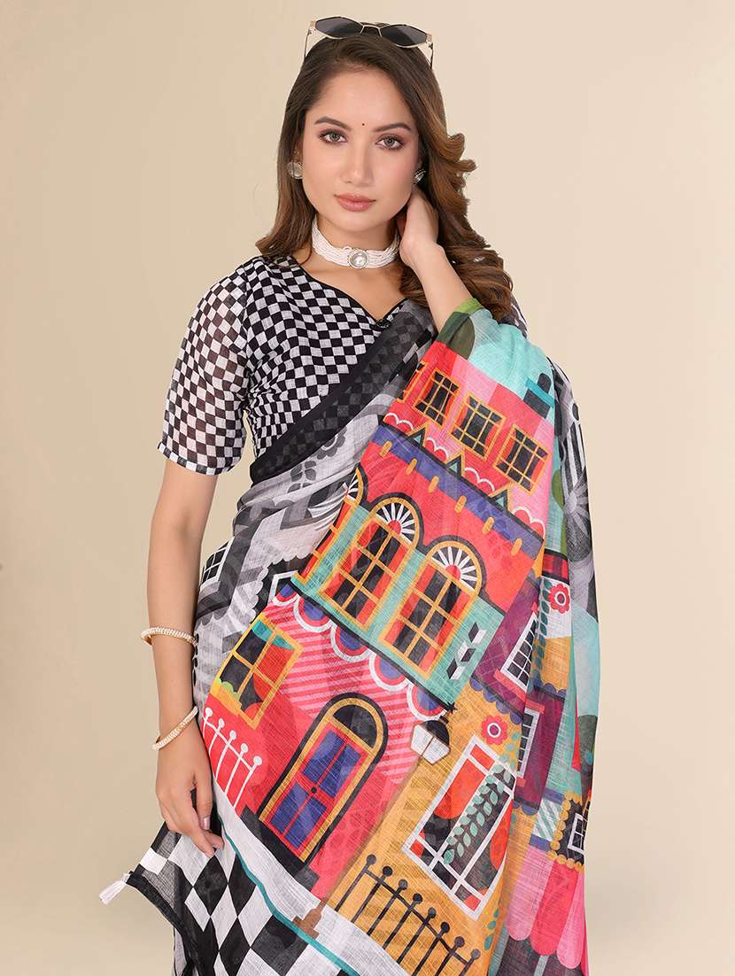 women printed casual wear saree with blouse - 22520846 -  Standard Image - 1
