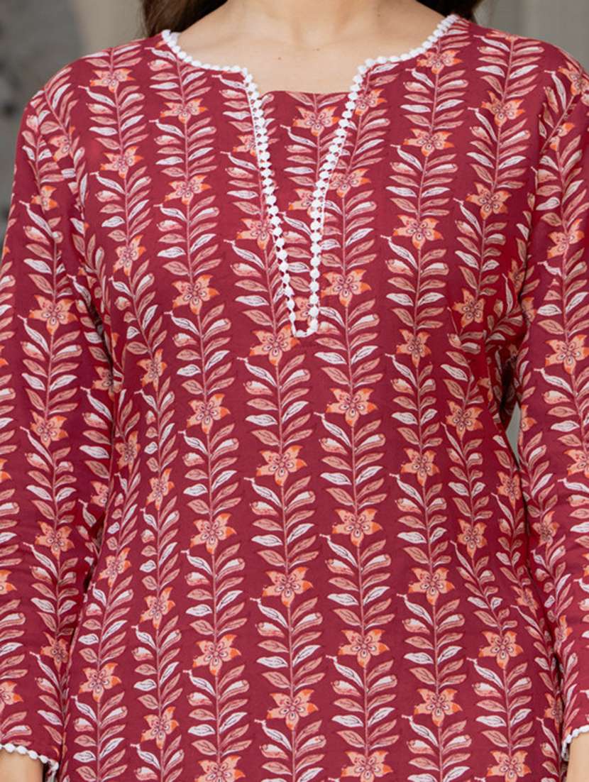 women printed notch neck straight kurti - 22520855 -  Standard Image - 1