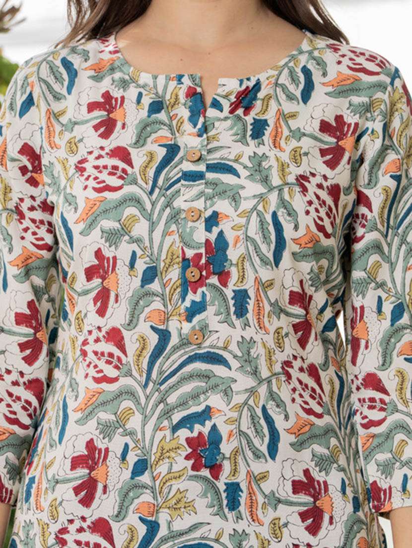 women printed notch neck straight kurti - 22520857 -  Standard Image - 1