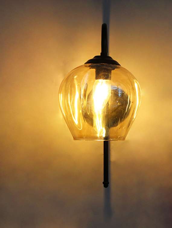 Hanging Downward Amber Glass Black Wall Light - 22520865 -  Standard Image - 1