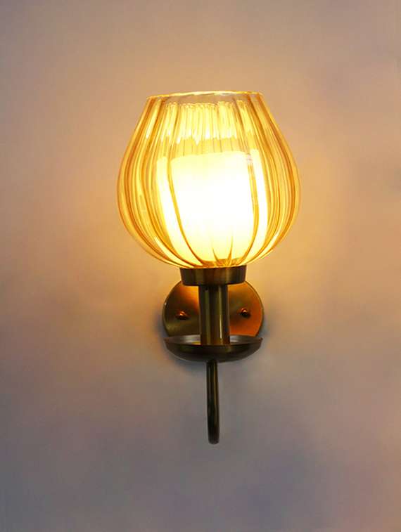 Amber Ribbed Tulip Glass Wall Light - 22520884 -  Standard Image - 1
