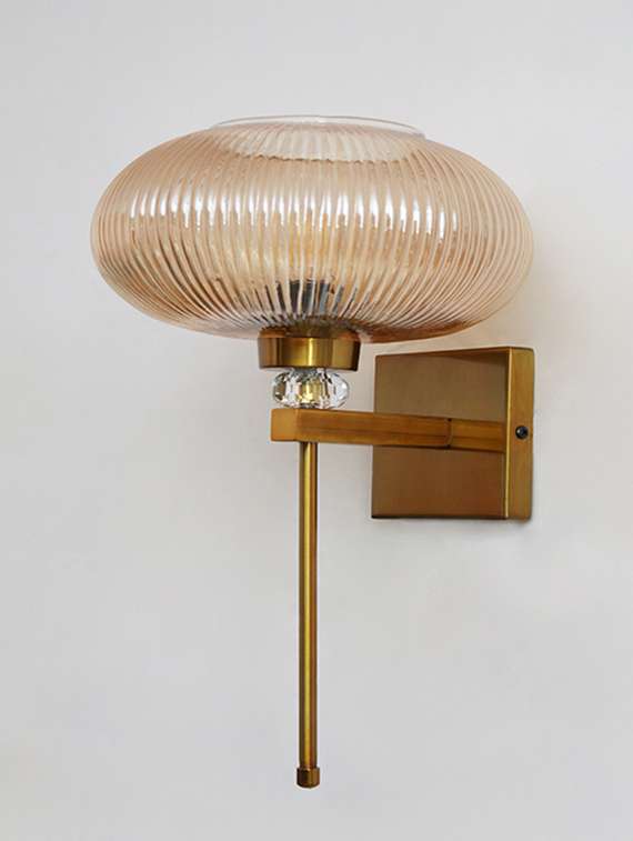 Elegant Amber Ribbed Kachori Glass Wall Light - 22520925 -  Standard Image - 1