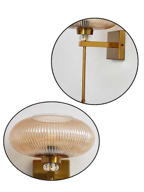 Elegant Amber Ribbed Kachori Glass Wall Light - 22520925 -  Standard Image - 4