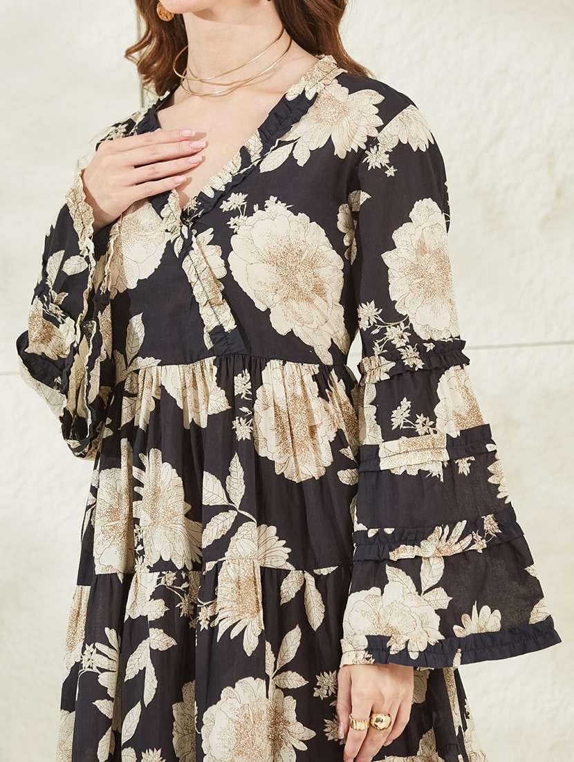 women printed v neck tiered dress - 22520934 -  Standard Image - 1