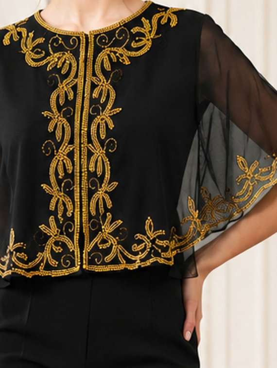 women embroidered round neck poncho - 22520946 -  Standard Image - 1