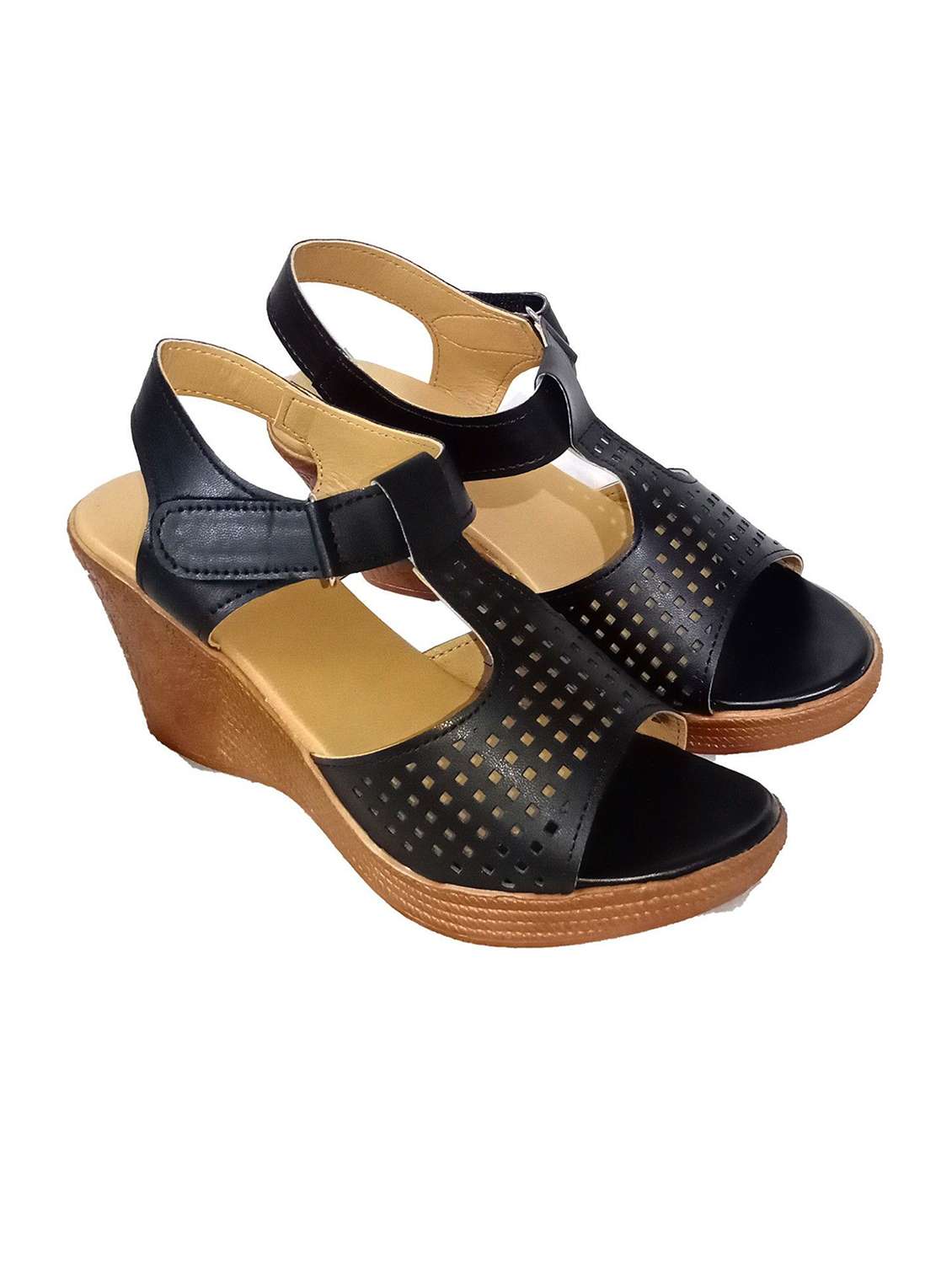 women cutwork ankle strap wedges