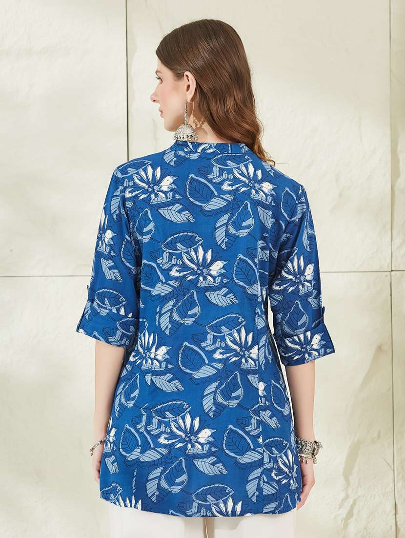women printed mandarin neck shirt style tunic - 22520996 -  Standard Image - 4