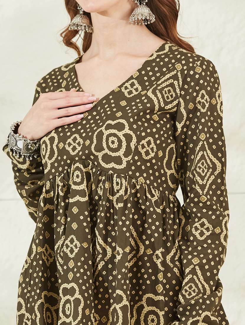 women printed v neck flared tunic - 22520997 -  Standard Image - 1