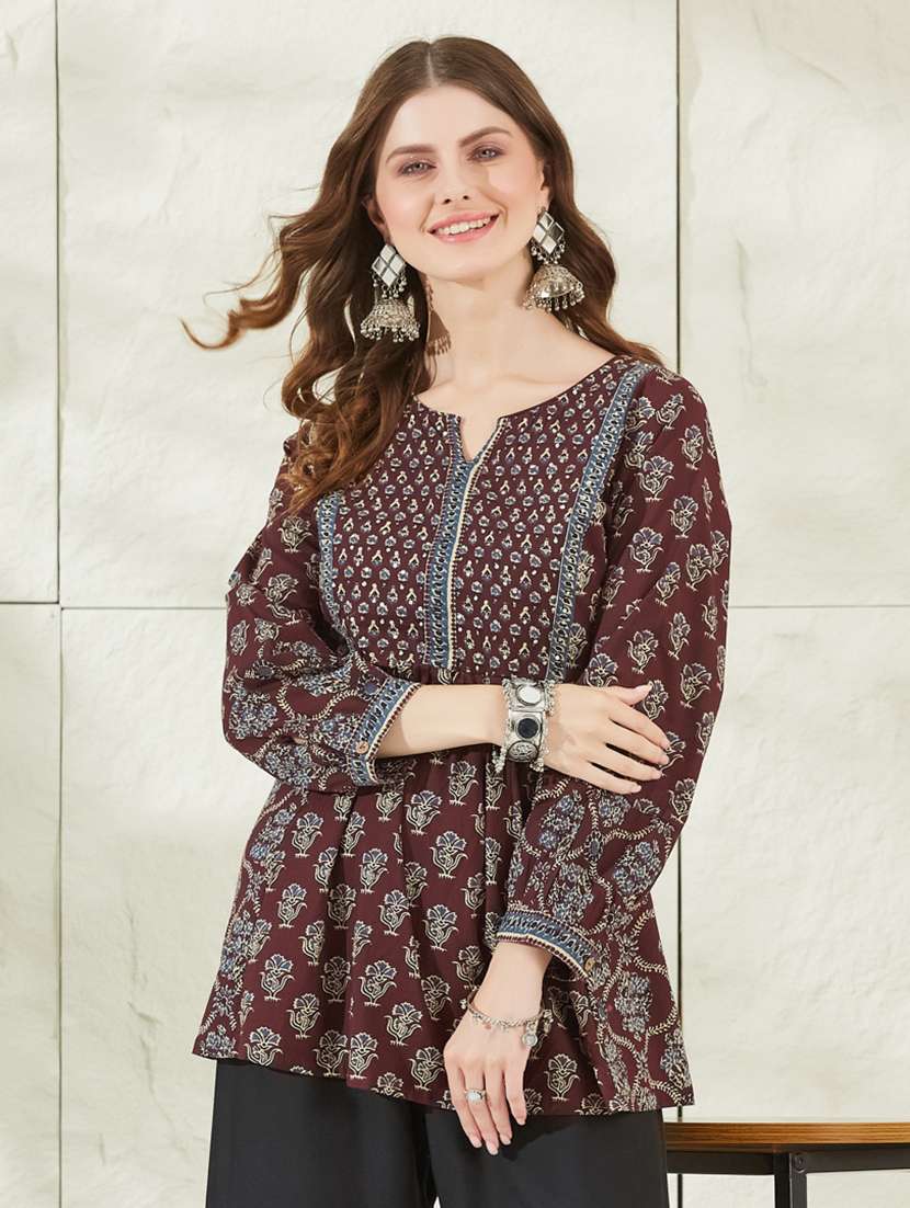 women printed notch neck a-line tunic