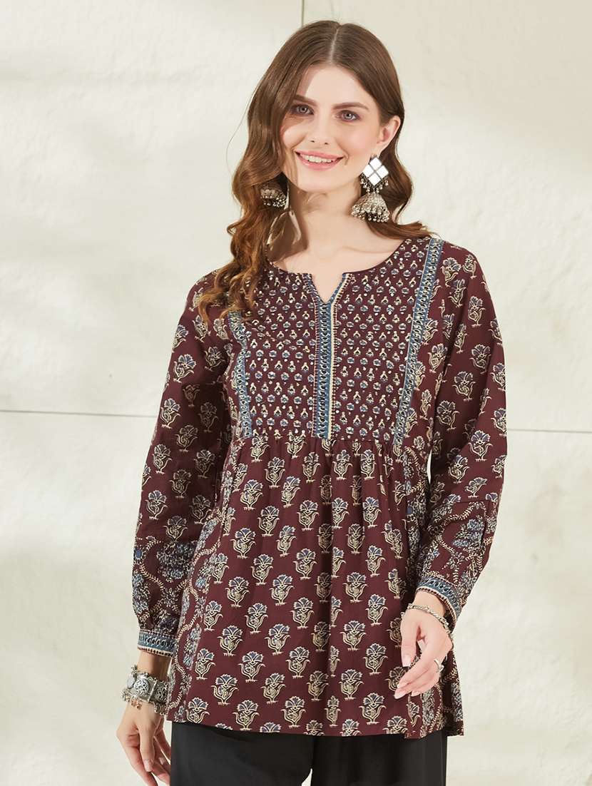 women printed notch neck a-line tunic - 22520998 -  Standard Image - 1