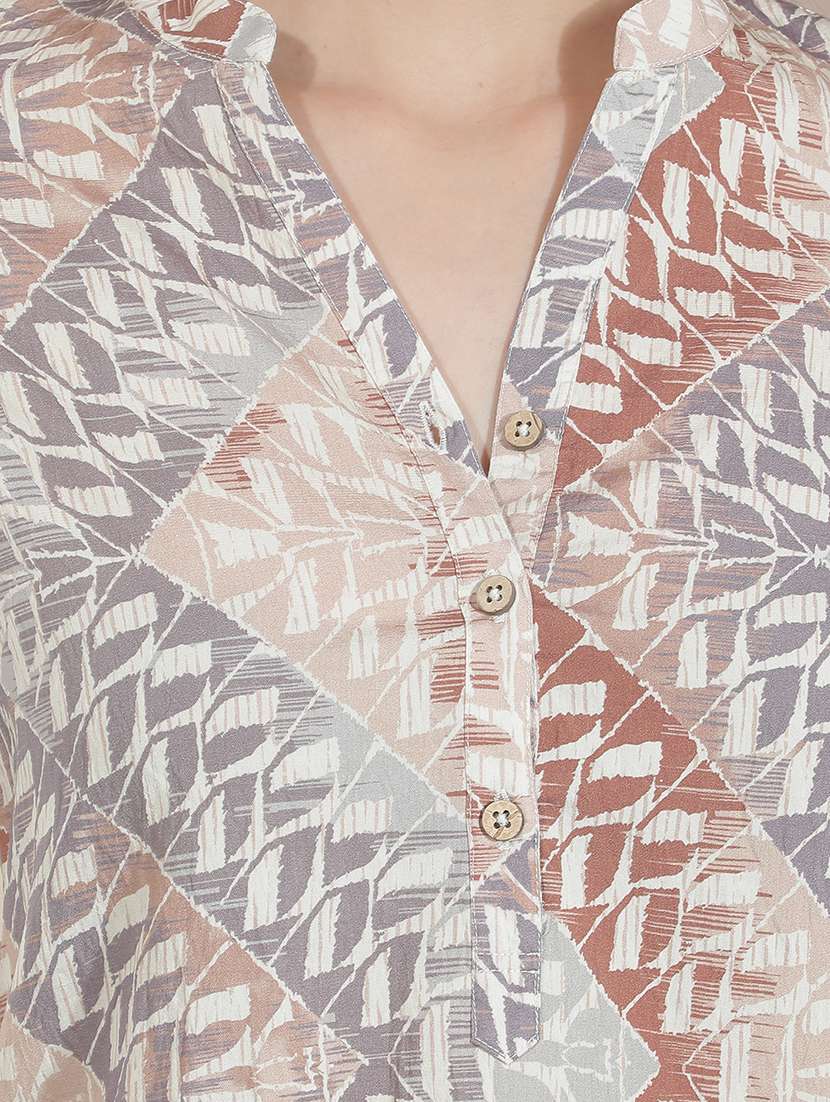 women printed mandarin neck high low kurti - 22521072 -  Standard Image - 1