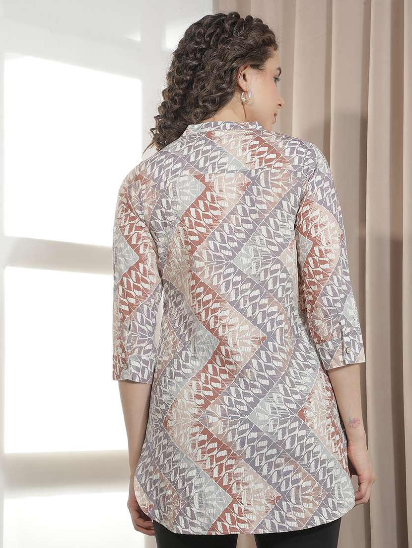 women printed mandarin neck high low kurti - 22521072 -  Standard Image - 4