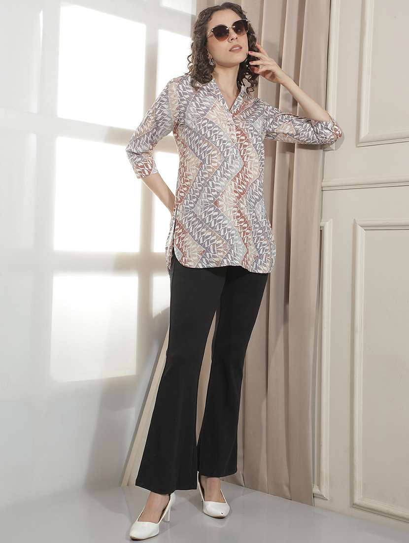 women printed mandarin neck high low kurti - 22521072 -  Standard Image - 6