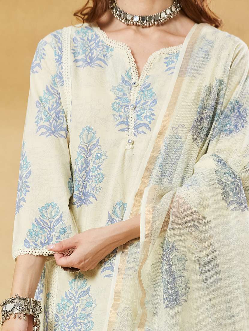 women printed three quarter sleeves kurta pant set with dupatta - 22521171 -  Standard Image - 1