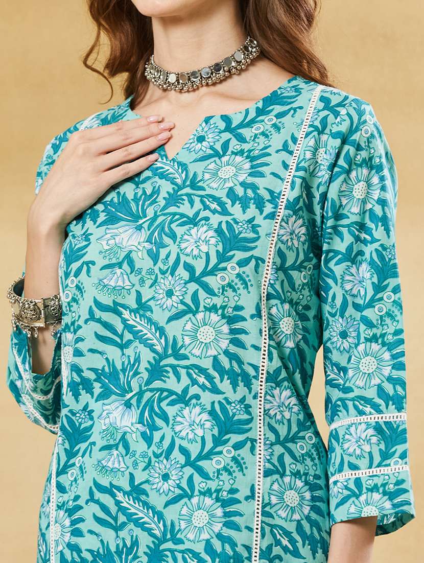 women printed three quarter sleeves kurta pant set  - 22521178 -  Standard Image - 1