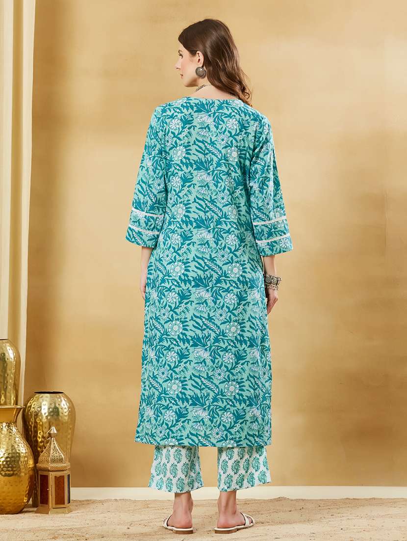 women printed three quarter sleeves kurta pant set  - 22521178 -  Standard Image - 4