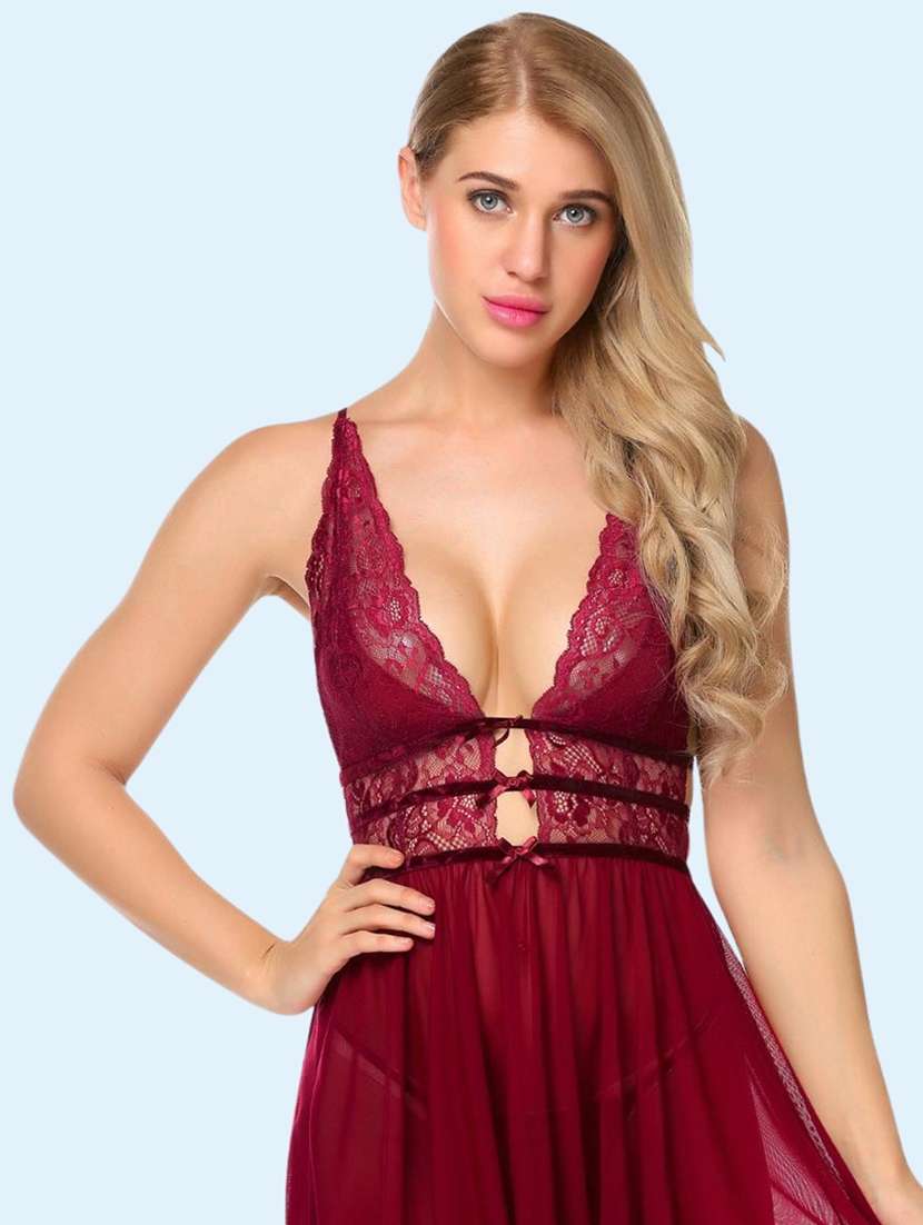Women Self Design Shoulder Strap Babydoll Set - 22521205 -  Standard Image - 1