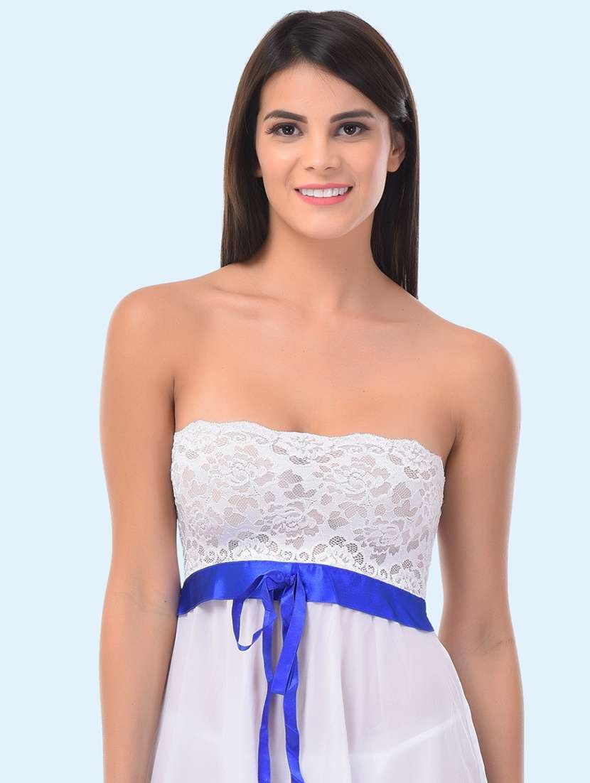 Women Self Design Off Shoulder Babydoll Set - 22521209 -  Standard Image - 1