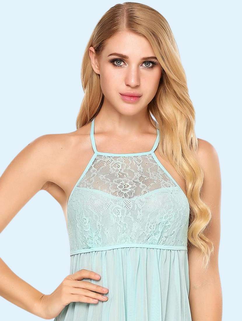 Women Self Design Halter Neck Babydoll Set - 22521215 -  Standard Image - 1