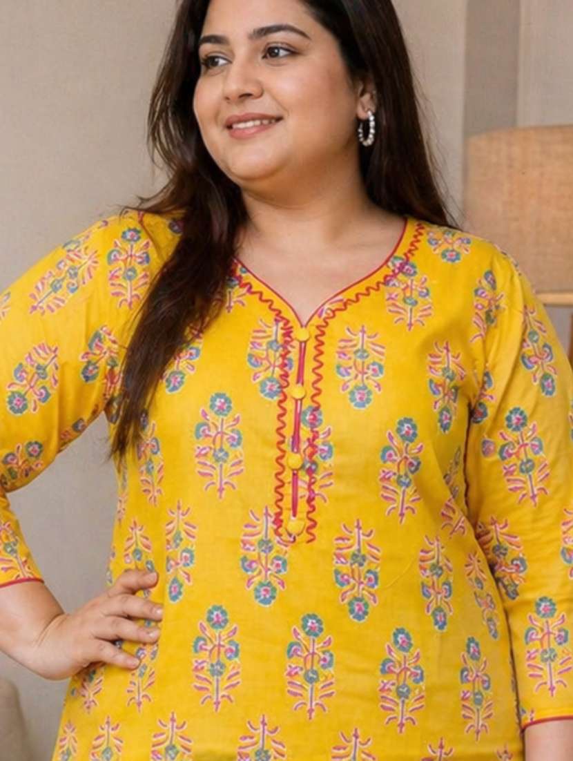 women plus size printed three quarter sleeve straight kurta - 22521350 -  Standard Image - 1