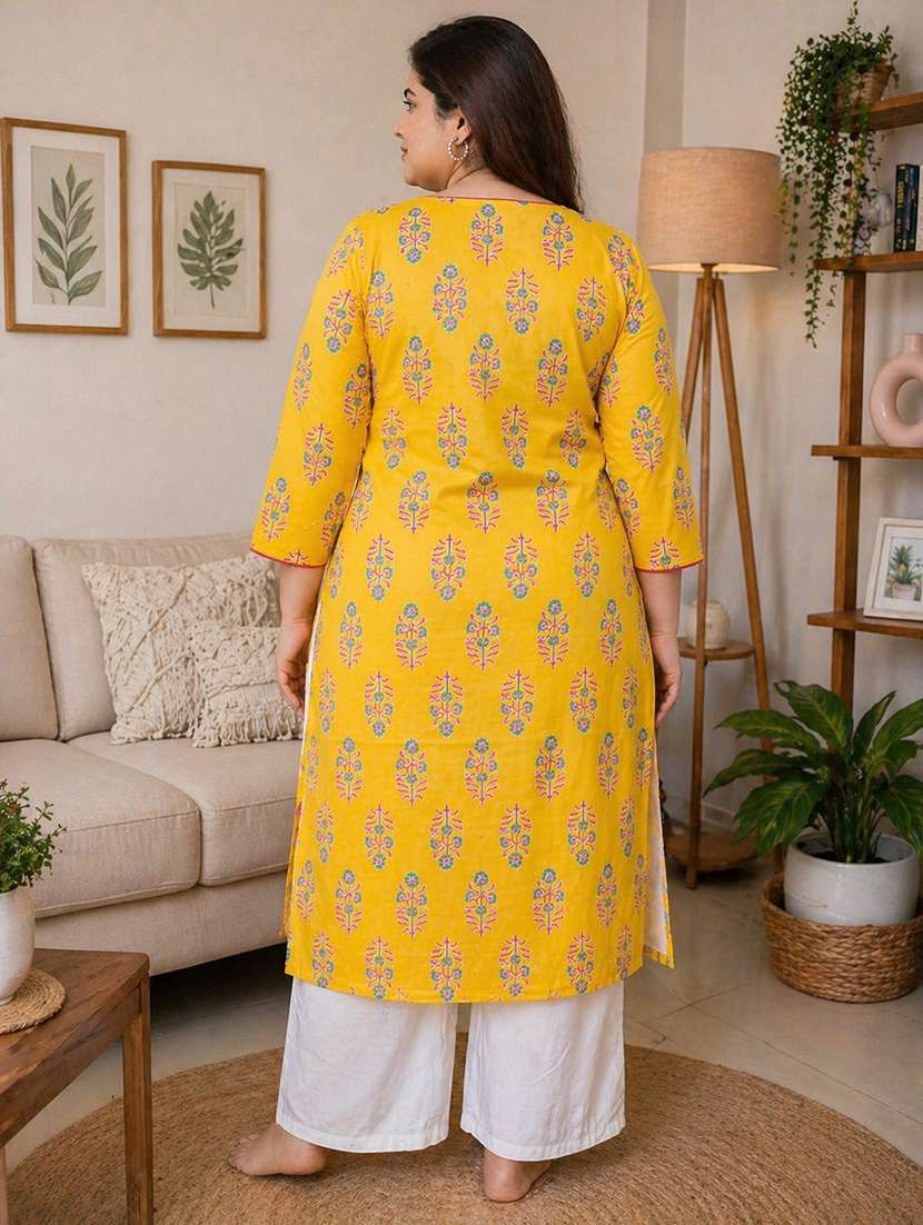 women plus size printed three quarter sleeve straight kurta - 22521350 -  Standard Image - 4
