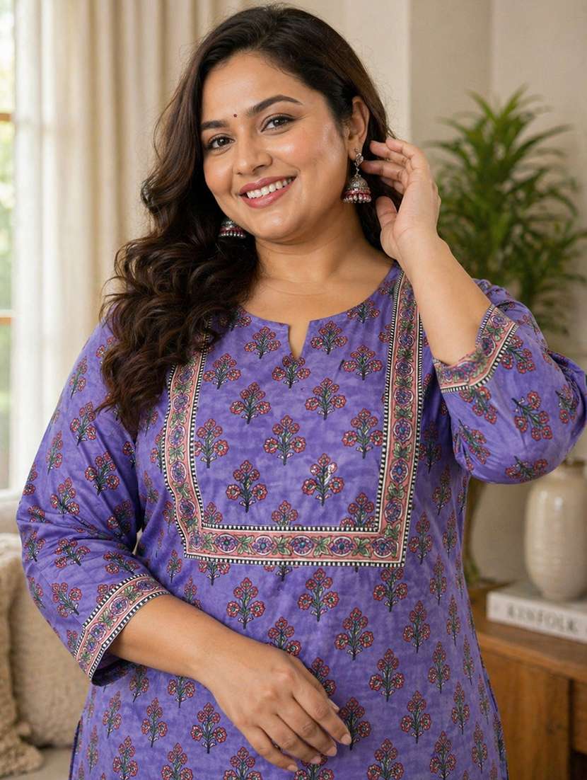 women plus size printed three quarter sleeve straight kurta - 22521354 -  Standard Image - 1