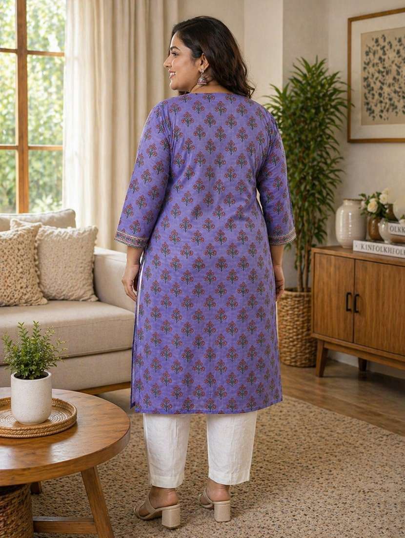 women plus size printed three quarter sleeve straight kurta - 22521354 -  Standard Image - 4