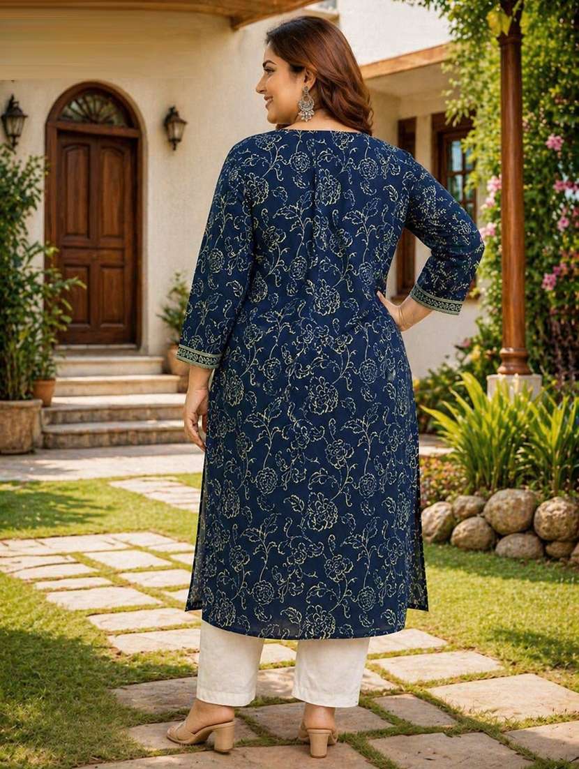 women plus size printed three quarter sleeve straight kurta - 22521355 -  Standard Image - 4