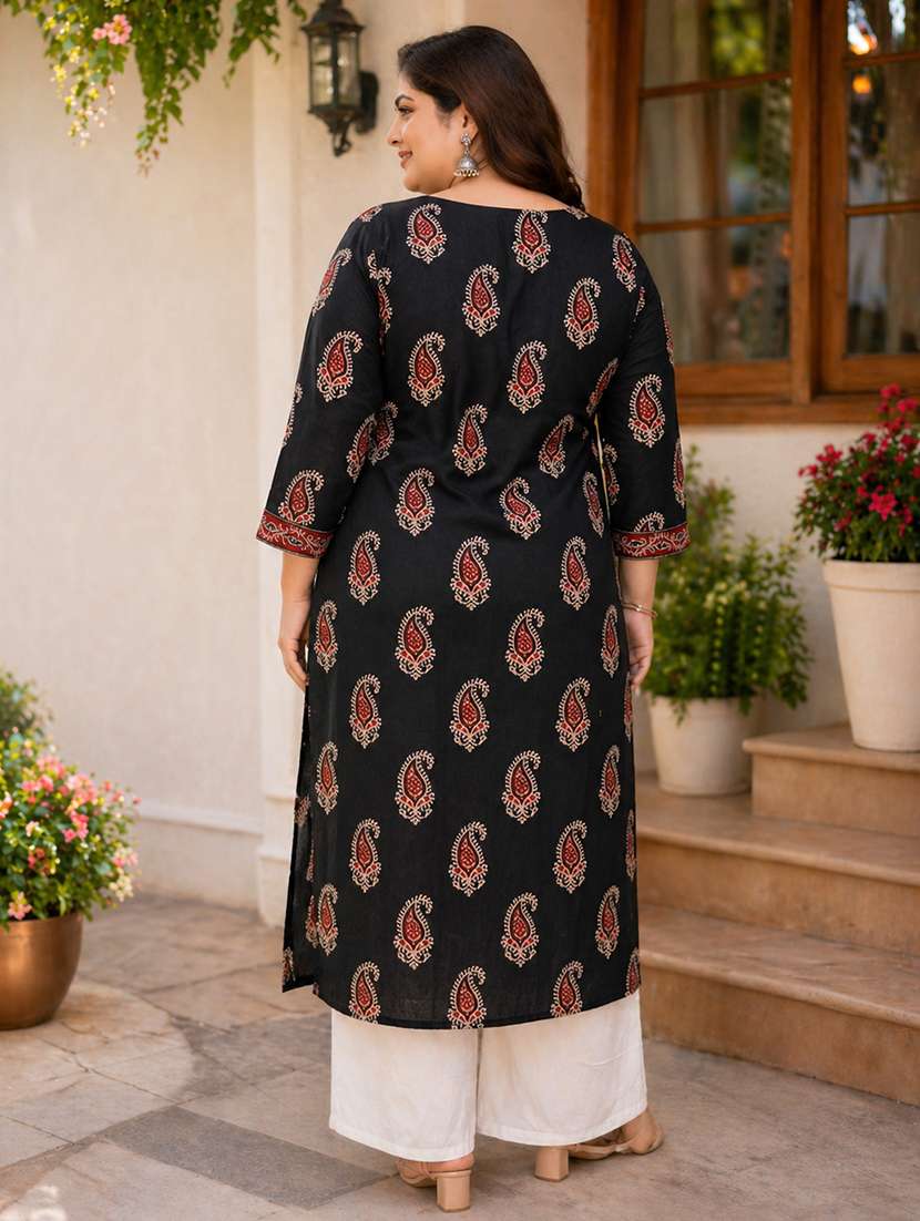 women plus size printed three quarter sleeve straight kurta - 22521363 -  Standard Image - 4