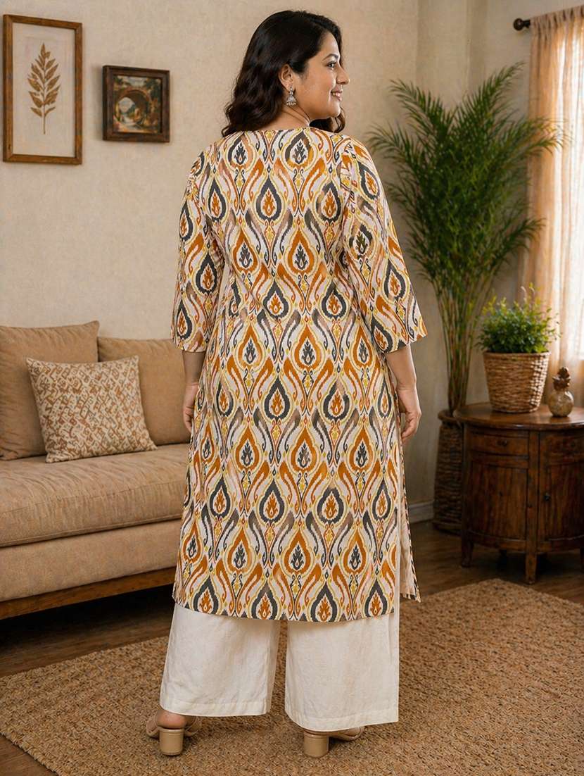 Women Plus Size Printed Three Quarter Sleeve Straight Kurta - 22521364 -  Standard Image - 4