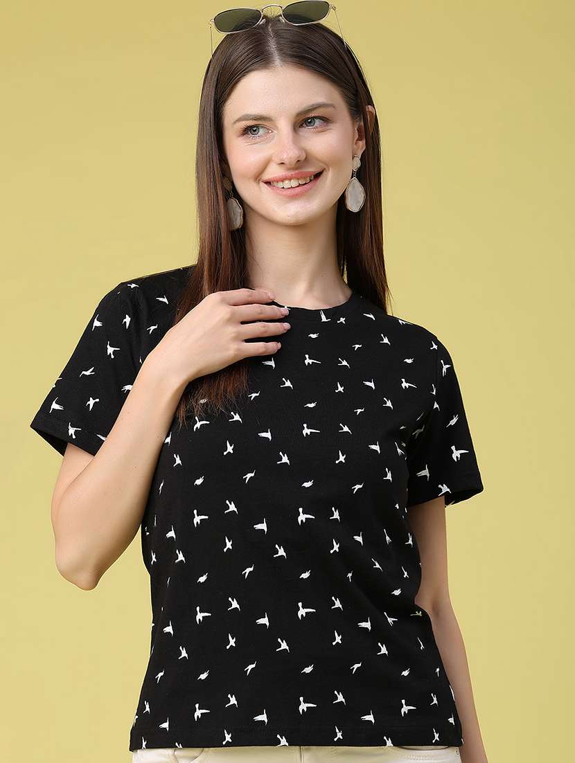women printed round neck regular t-shirt