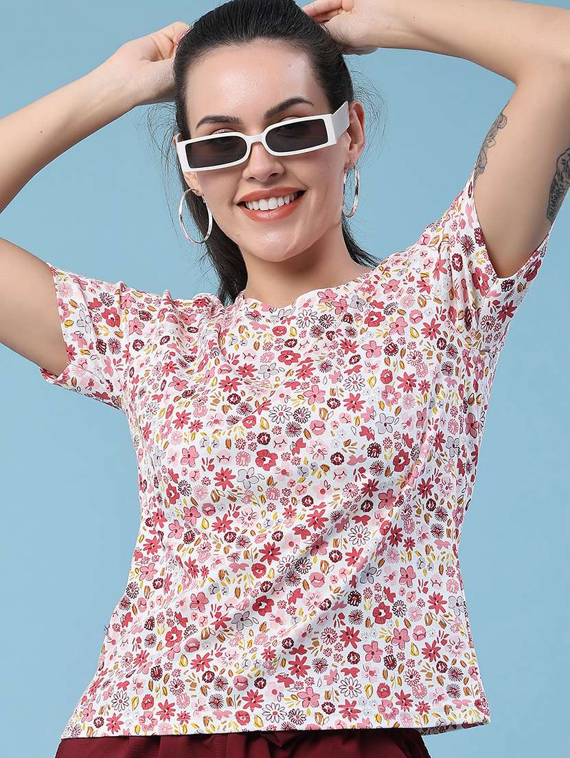 women printed round neck regular t-shirt