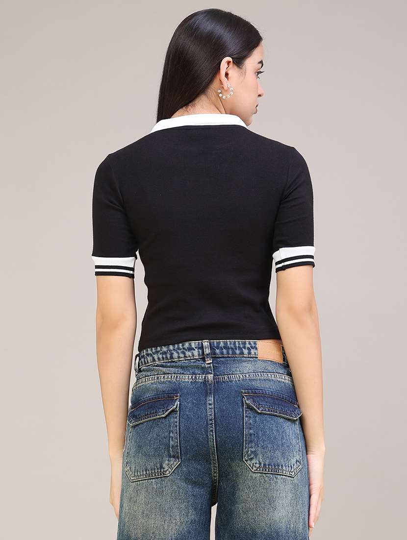 Women Solid Short Sleeves Polo T-shirt - 22522469 -  Standard Image - 4