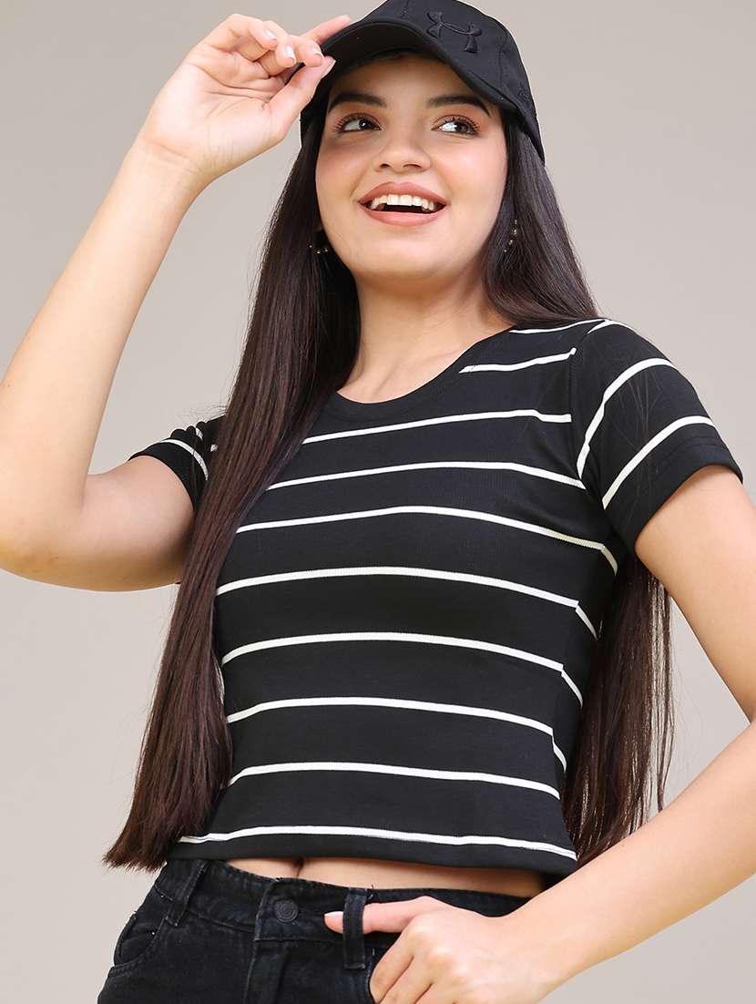women striped short sleeves regular fit t-shirt