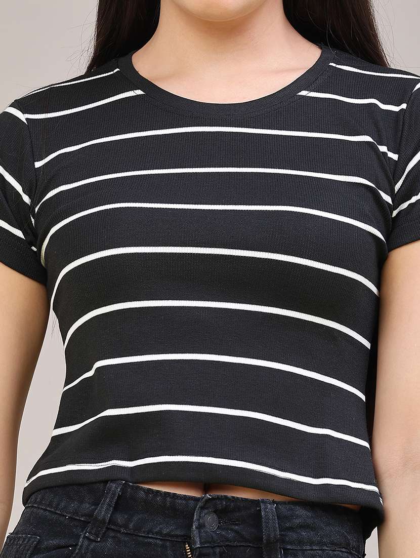Women Striped Short Sleeves Regular Fit T-shirt - 22522472 -  Standard Image - 1