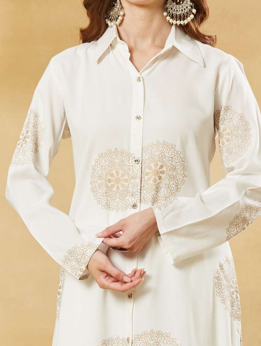women printed three quarter sleeves kurta palazzo set - 22522535 -  Standard Image - 1