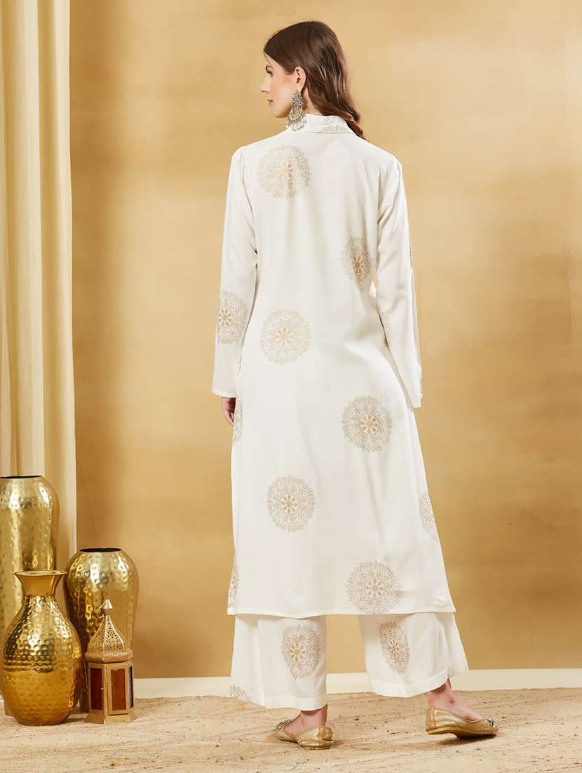 women printed three quarter sleeves kurta palazzo set - 22522535 -  Standard Image - 4
