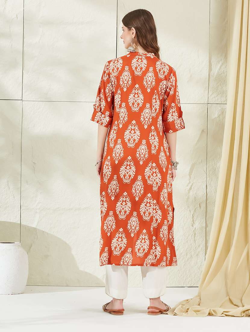 women printed short sleeves a-line kurta  - 22522579 -  Standard Image - 4