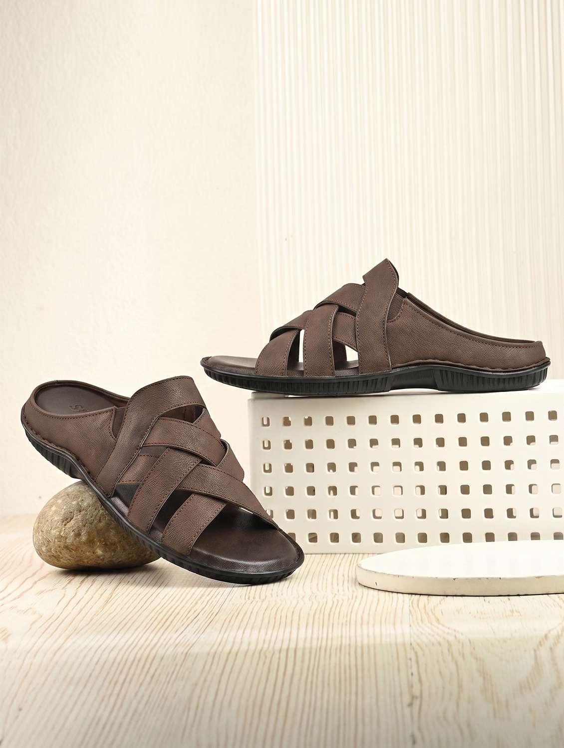 men brown slip on sandal - 22522581 -  Standard Image - 1