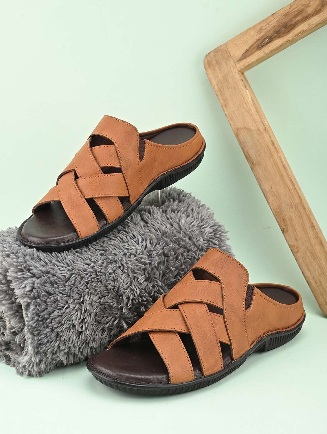 men tan slip on sandal - 22522582 -  Standard Image - 1