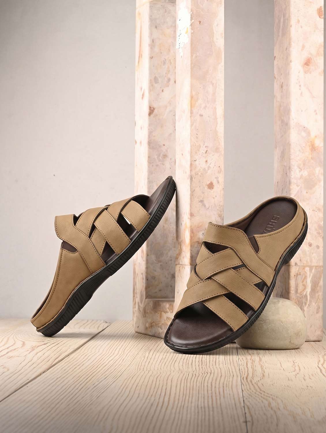 men beige slip on sandal - 22522583 -  Standard Image - 1