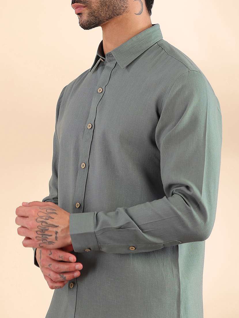 men solid long sleeve shirt & trouser co-ord set - 22522596 -  Standard Image - 1