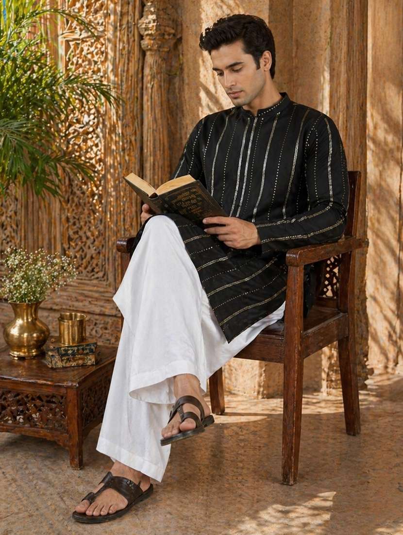 Men Embroidered Mandarin Neck Kurta Pyjama Set - 22522628 -  Standard Image - 4