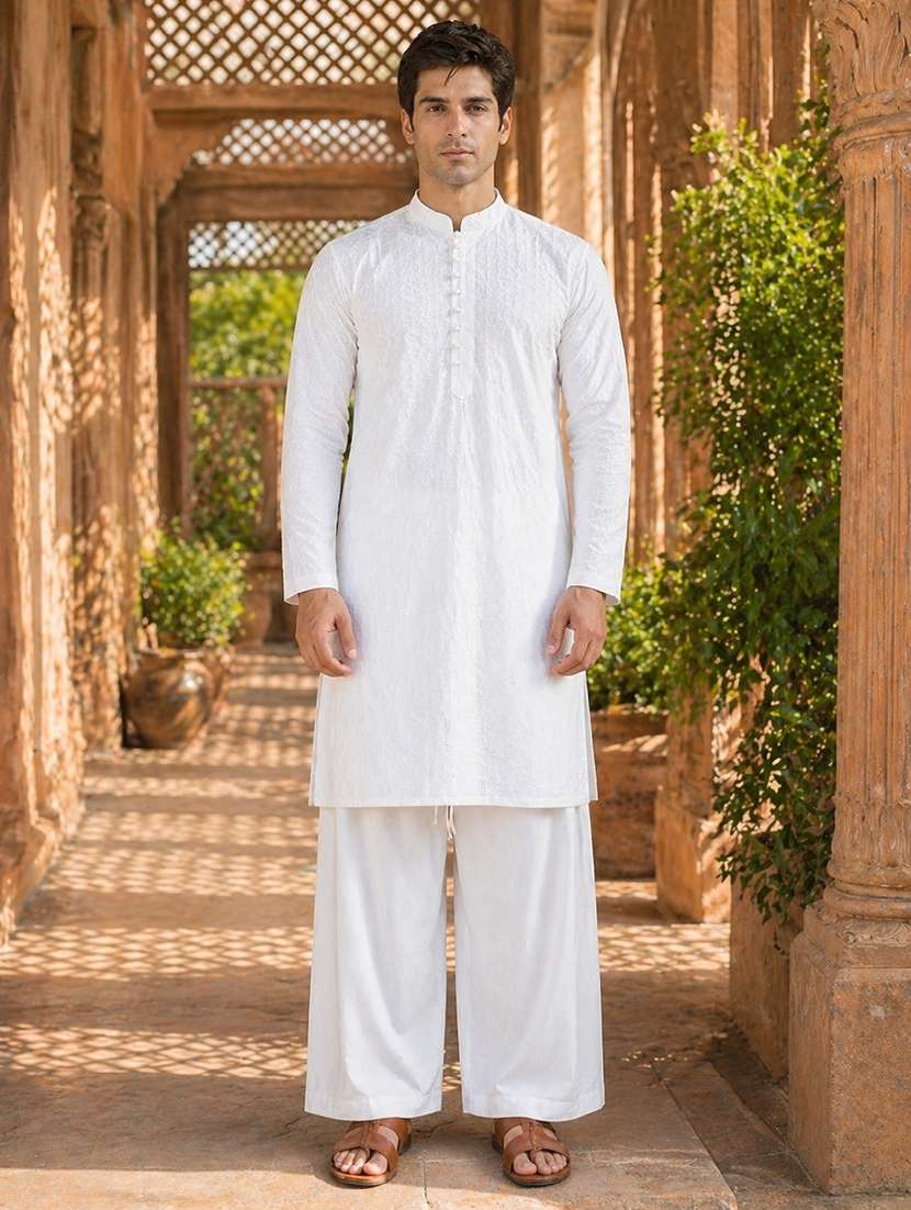 men embroidered mandarin neck kurta pyjama set - 22522634 -  Standard Image - 1