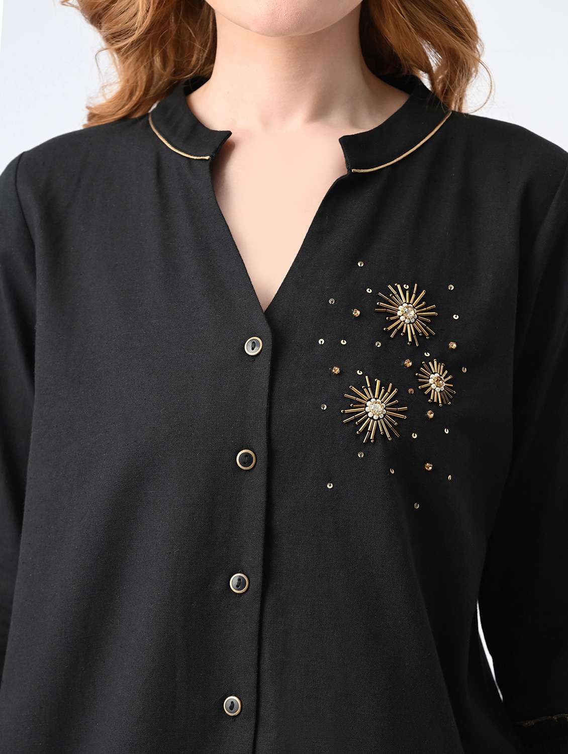 women embroidered mandarin neck regular top - 22522635 -  Standard Image - 1