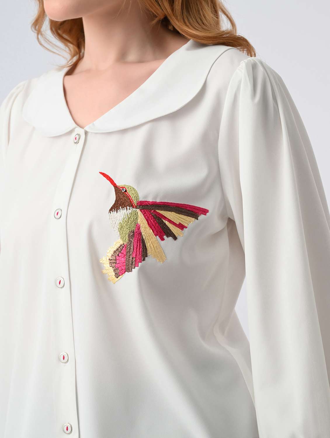 women embroidered peter pan neck regular top - 22522641 -  Standard Image - 1