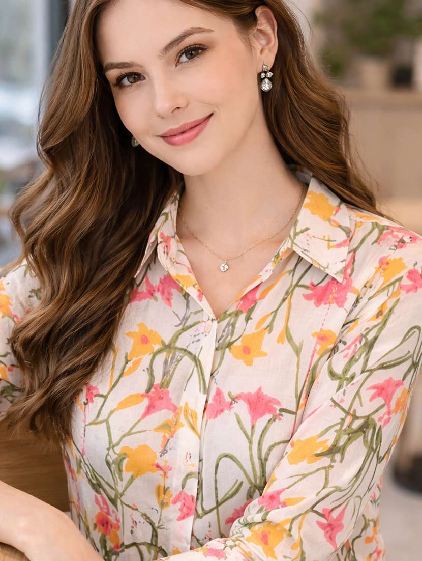 women printed three quarter sleeve shirt - 22522644 -  Standard Image - 1
