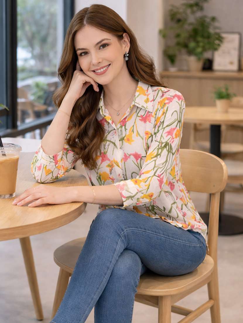 women printed three quarter sleeve shirt - 22522644 -  Standard Image - 4