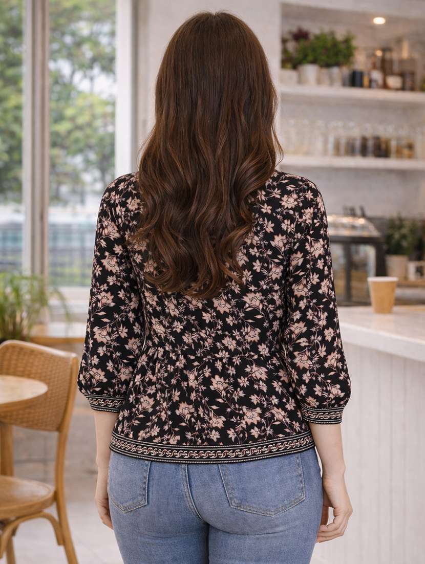 women printed three quarter sleeve ethnic top - 22522647 -  Standard Image - 4